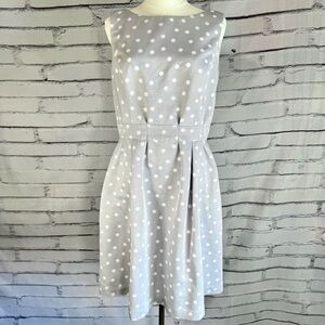 White House Black Market Silver Polka Dot Fit & Flare Dress Pockets Size 14